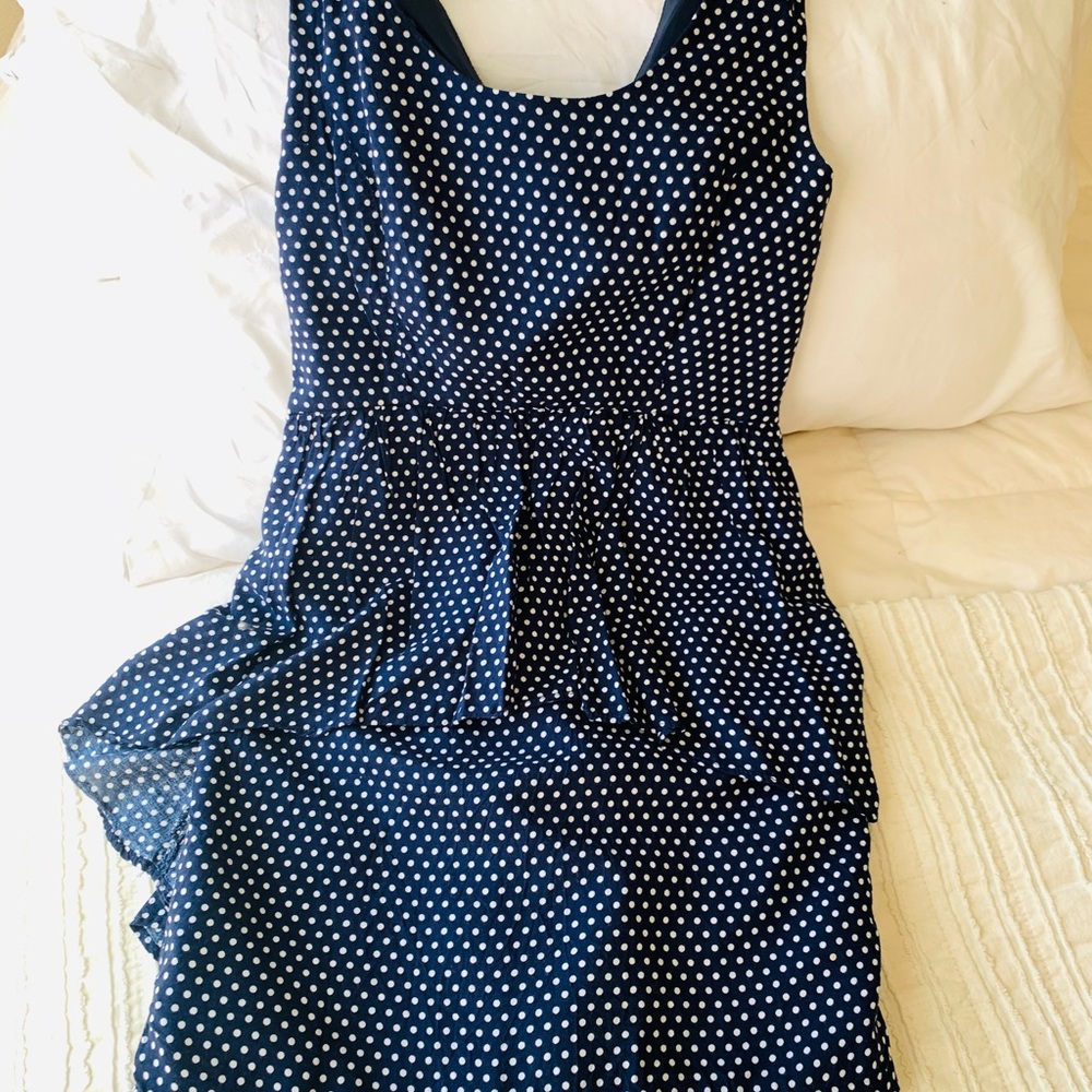 Elegant Navy Polka Dot Mini Dress